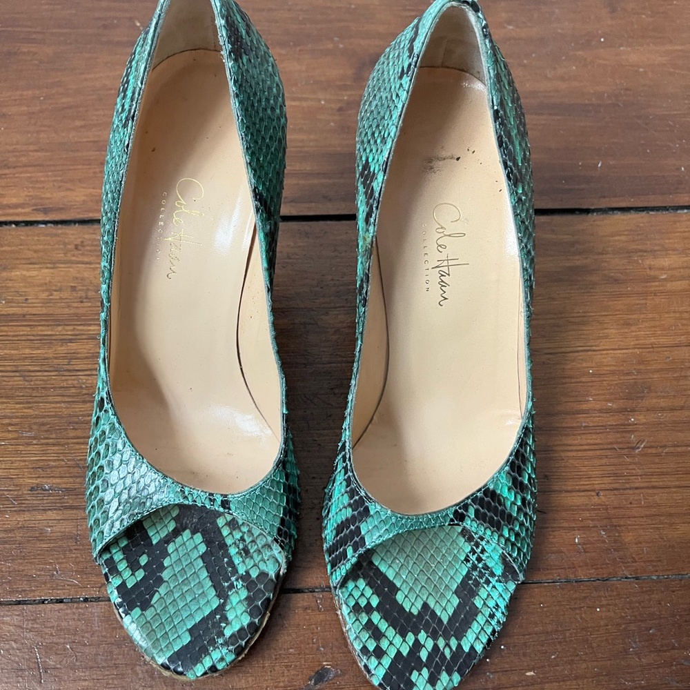 Cole Haan Green Snakeskin Heels